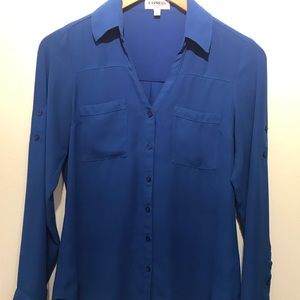 Express Portofino Blue Long Sleeve Button Up